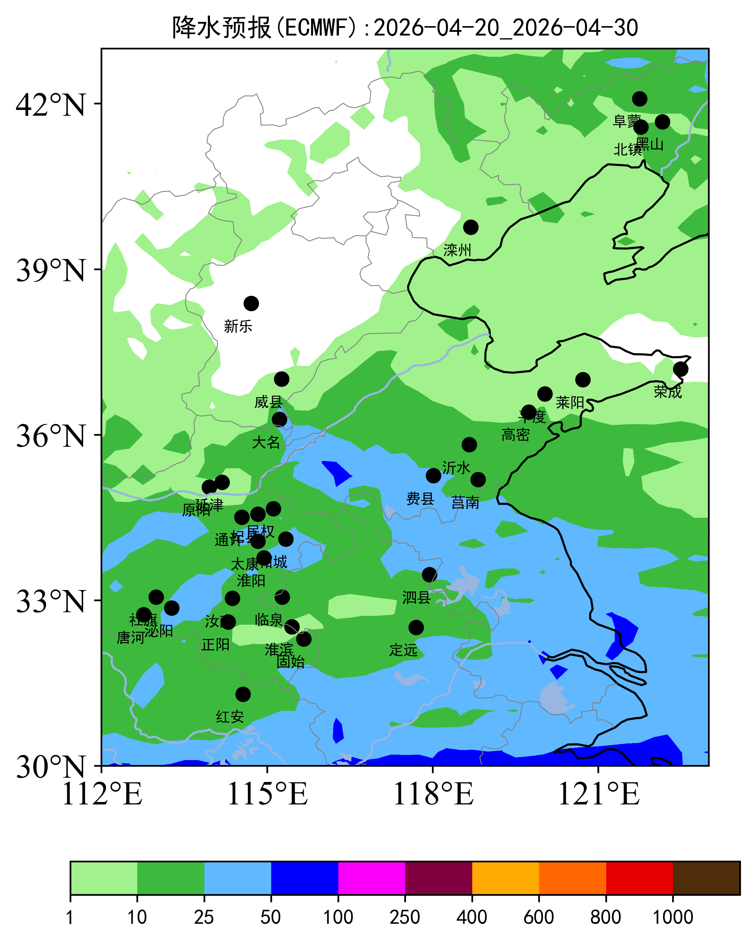区域降水预报图